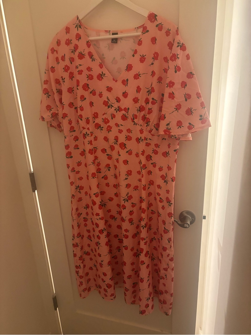 SHEIN Pink Floral Wrap-Style Midi Dress